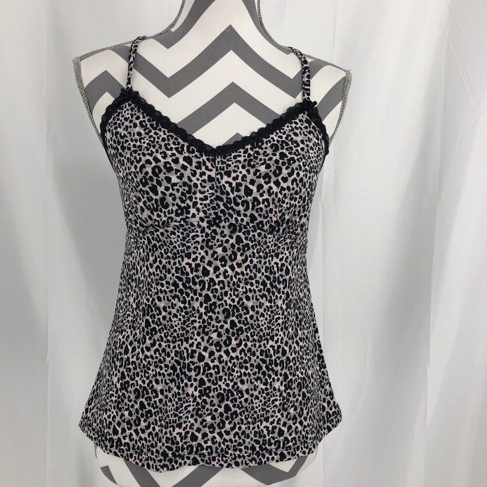 Rene Rofe Babydoll Chemise Leopard Print Lace Trim Size Small